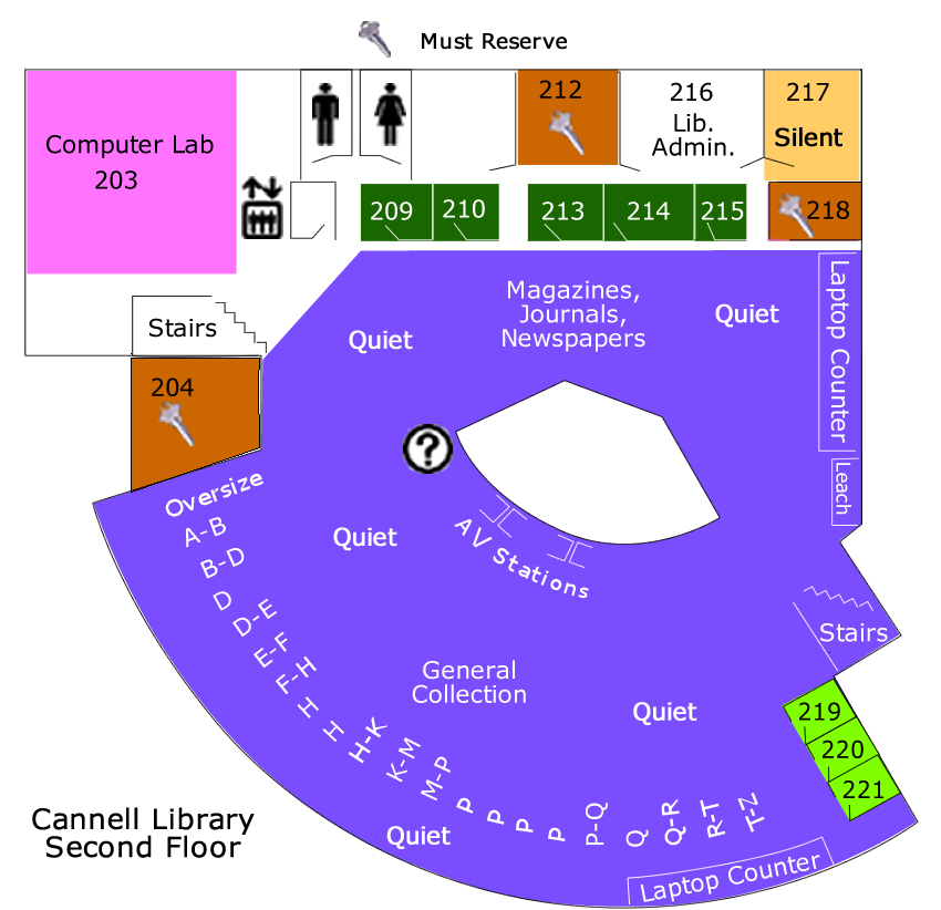 floor map of Cannell Library second floor study areas