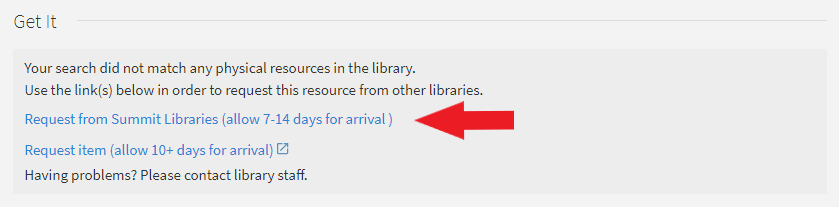 Screenshot of the "Request from Summit Libraries" link